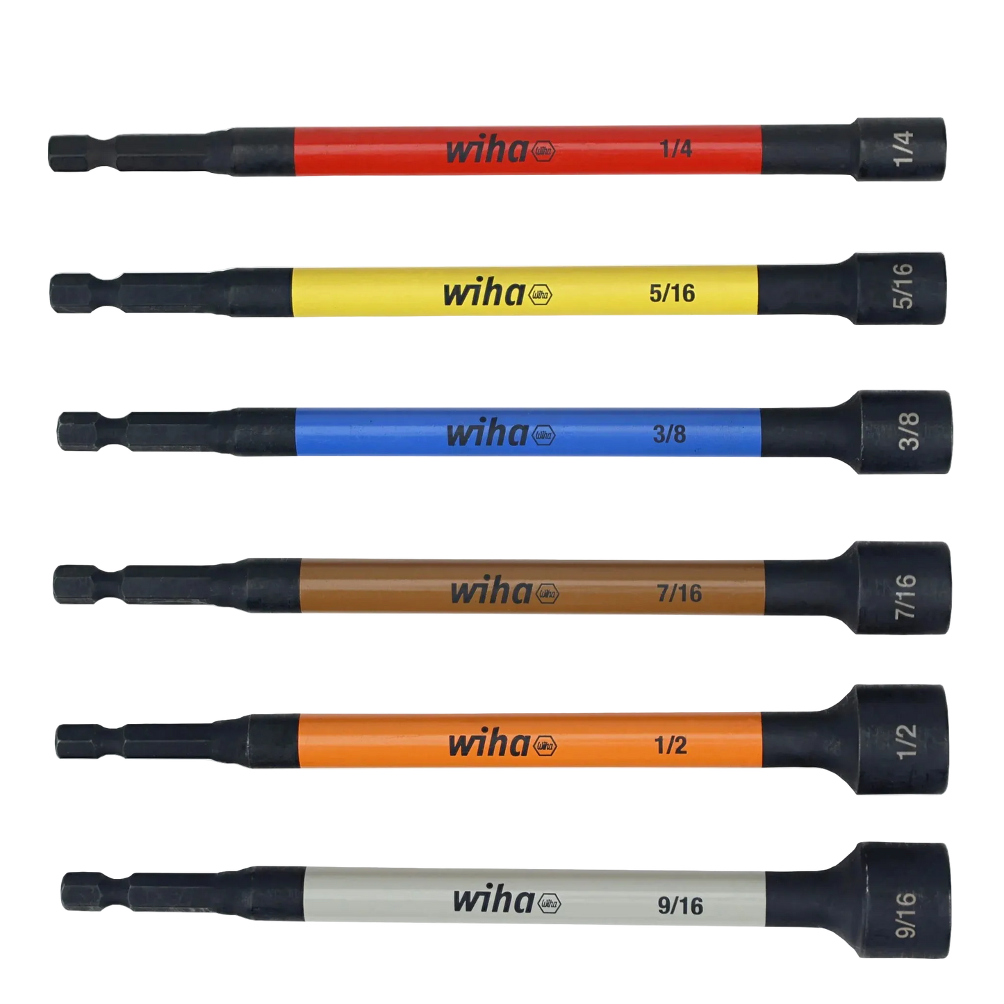 Magnetic Nut Setter Set, 6 Piece SAE, Color Coded, 1/4-Inch Hex Drive, Impact Rated