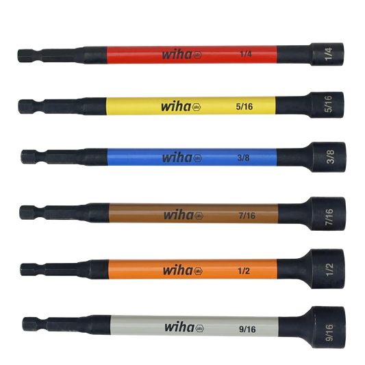 Magnetic Nut Setter Set, 6 Piece SAE, Color Coded, 1/4-Inch Hex Drive, Impact Rated